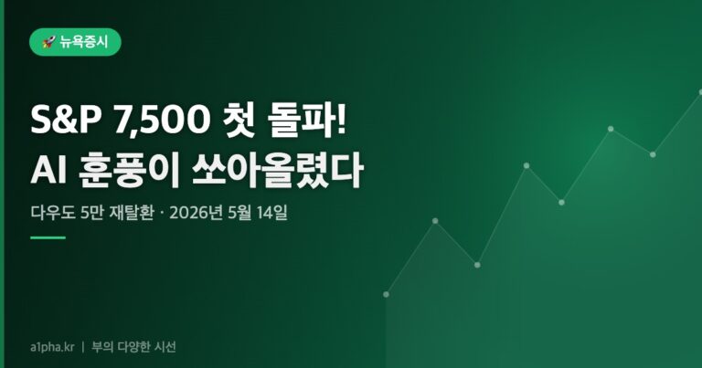 AI 훈풍에 S&P 7,500 첫 돌파… 다우도 5만 재탈환 — 2026년 5월 14일 뉴욕증시 시황